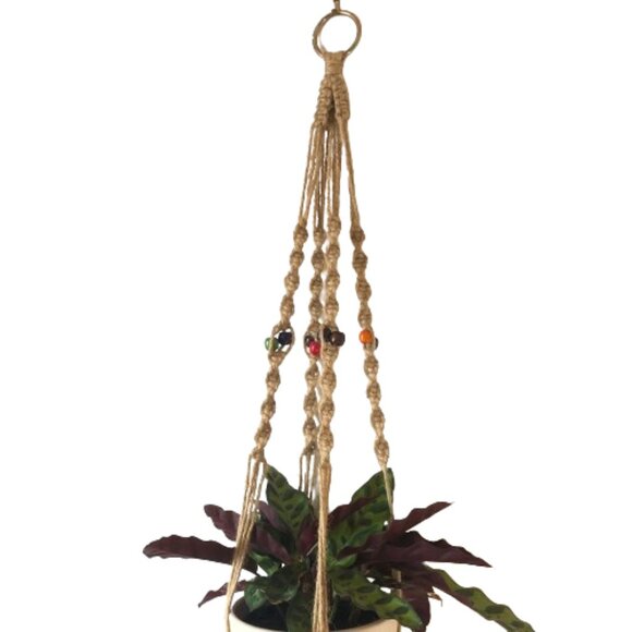 Vintage macrame plant holder hanger with beads - Picture 3 of 10